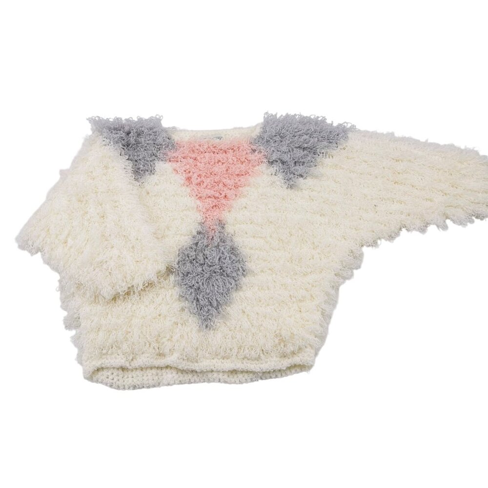 Vintage Sideffects Hand-Crochet‎ Sweater With Shaggy Textured Knit sz Large 80s